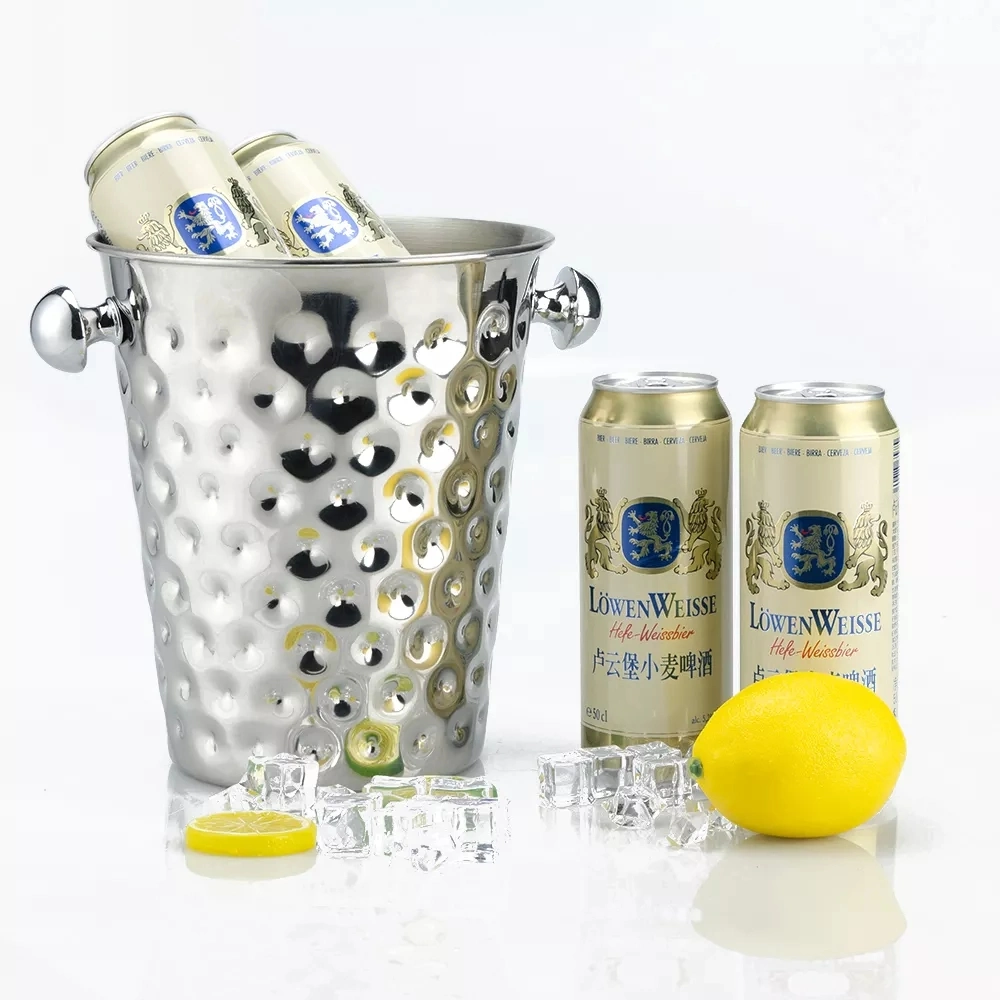 Ice Bucket Water-Ripple Style Stainless Steel Ice Cube Burket with Handle