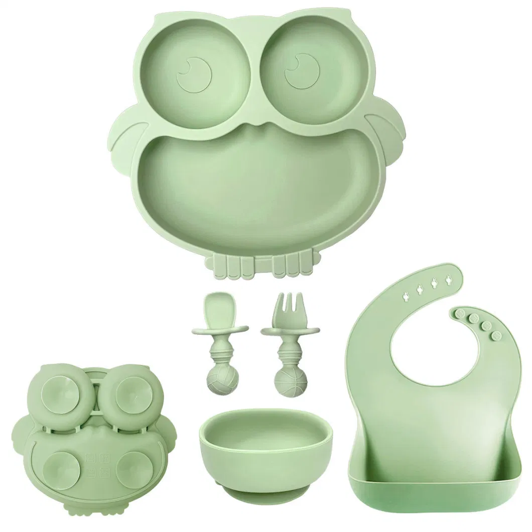 Children Tableware Feeding Baby Dinner Bowl Suction Silicone Plate Set Without BPA